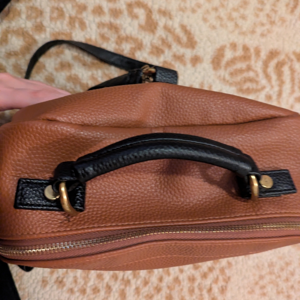Roolee Caramel Leather Front Zip Backpack Purse - Picture 8 of 16